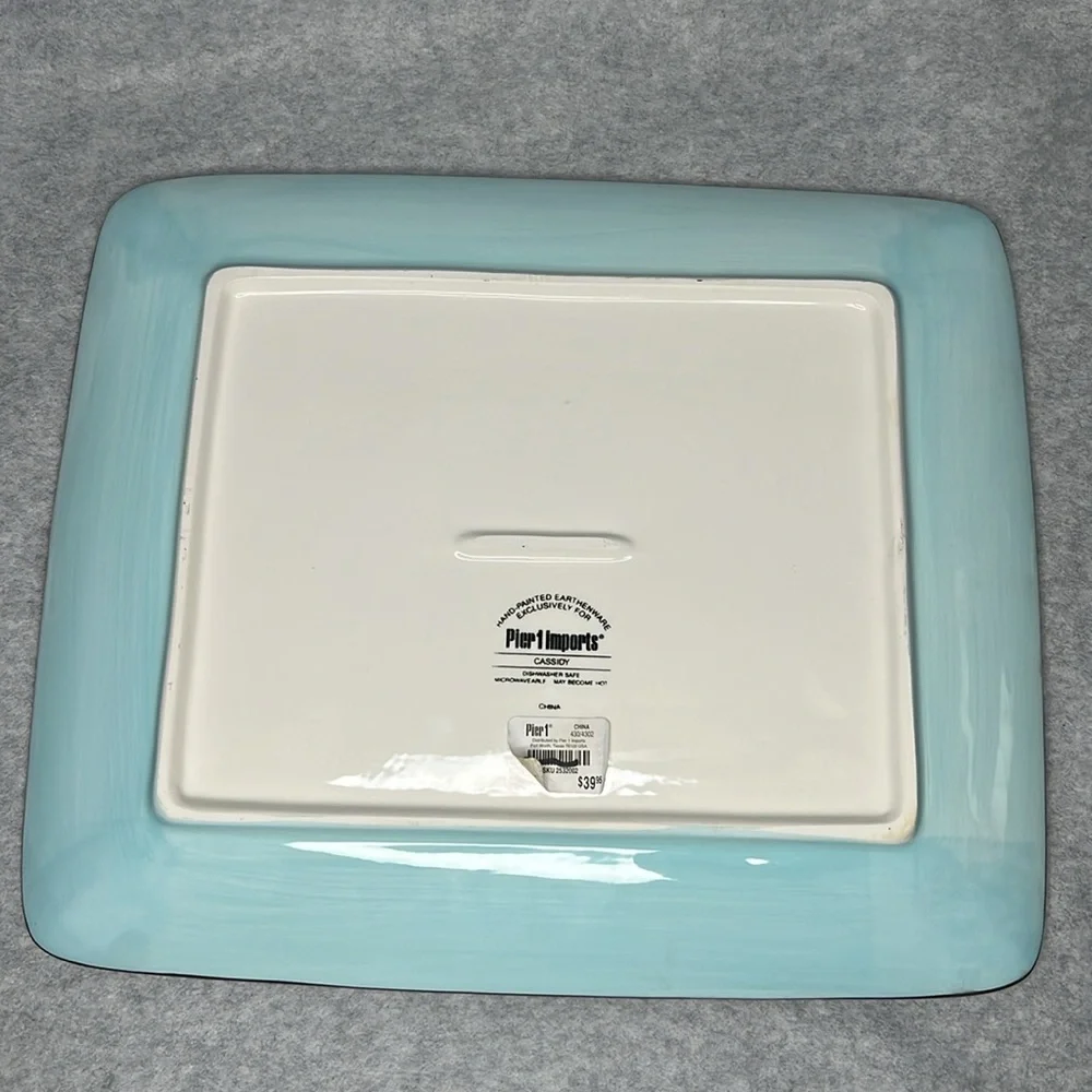 Pier 1 Imports Cassidy Platter Hand Painted Earthenware Brown White Blue Floral